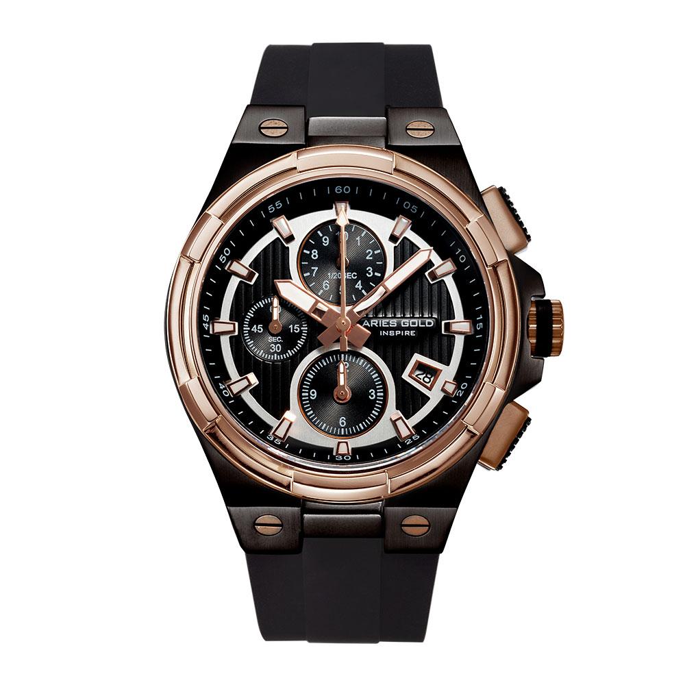 ARIES GOLD KING TWO-TONE STAINLESS STEEL G 7311 BKRG-BKRG HI-TECH BLACK SYNTHETIC STRAP MEN'S WATCH